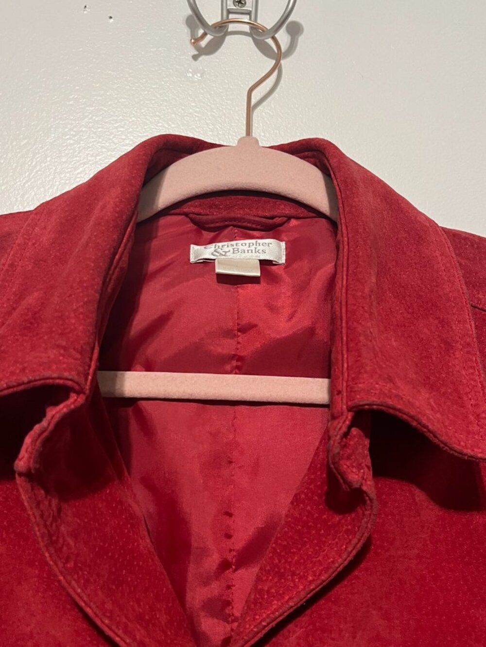 Christopher Banks Womens Suede Washable Pig Leather Jacket L Red Snap Western - Picture 3 of 11